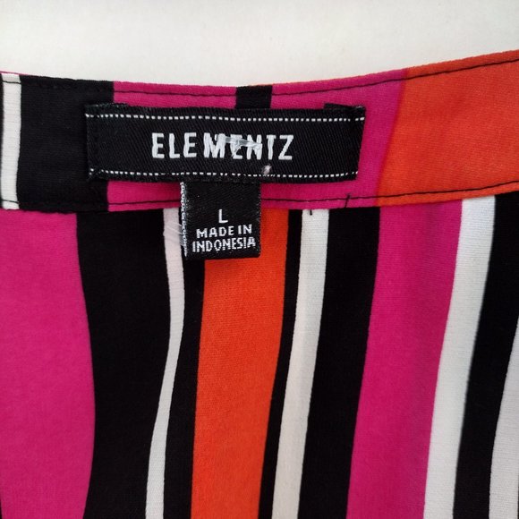 Elementz Vibrant Orange and Pink Stripe Roll Tab Sleeve Blouse - Picture 11 of 13